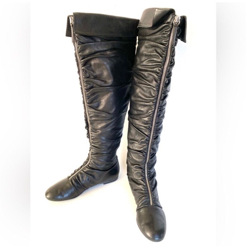 Giuseppe Zanotti Genuine Leather OTK Ruched Front Zipper Closure Boots - Picture 14 of 16